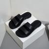 Plus Size Black Leather Flat Women's Sandals - Soft, Comfortable, Single Strap, Fashionable Hollow Outdoor Flip Flops