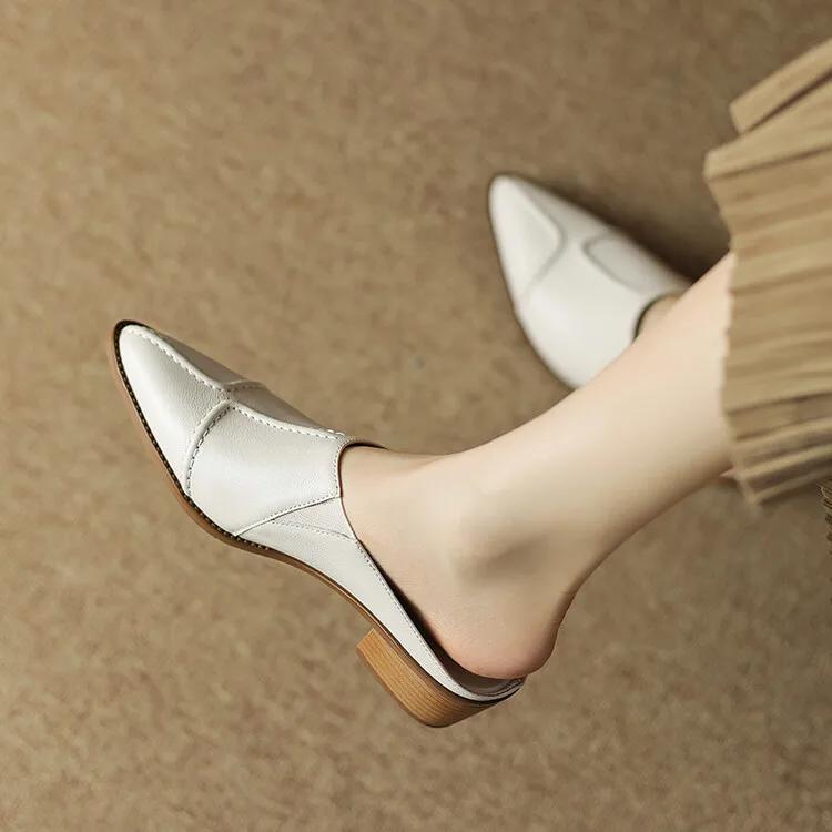 Fashion 2025 New Hot Selling Sexy High Heel Mules Ladies Leather Sole Slippers Women Pointed Toe Platform Mules Slip on Shoes Woman