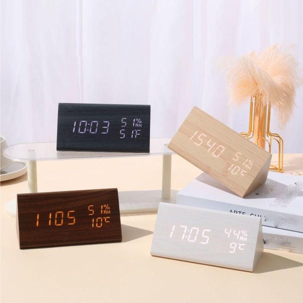 Adjustable Brightness Wooden LED Alarm Clock Electronic Alarm Clock  Living Room Decor