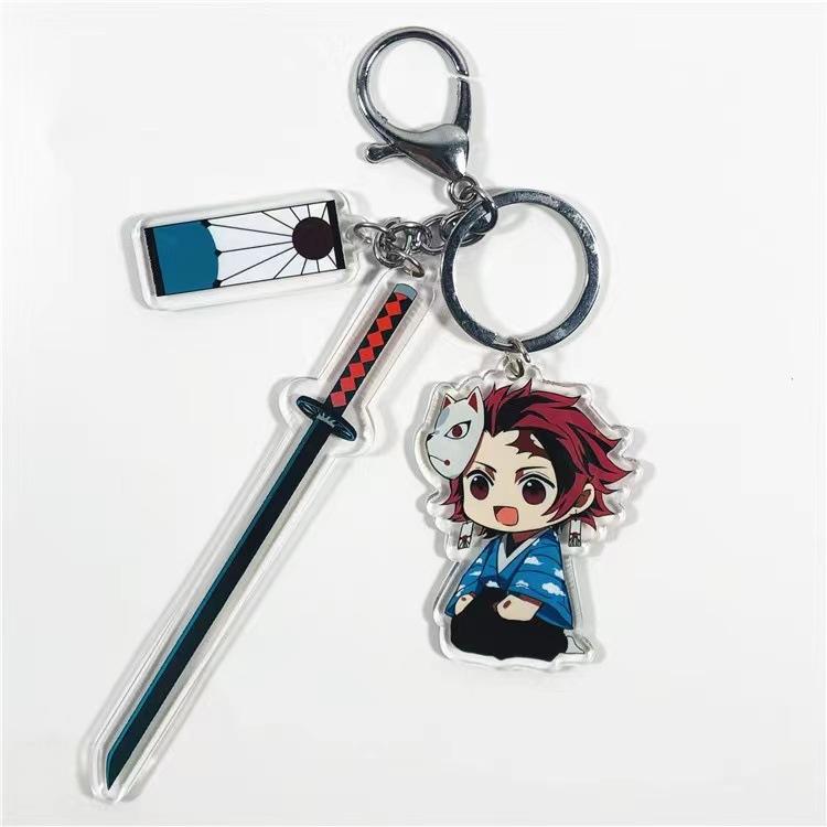 Demon Slayer Keychain Acrylic Charm with Sword Tanjiro Zenitsu Nezuko Anime Cosplay Accessories