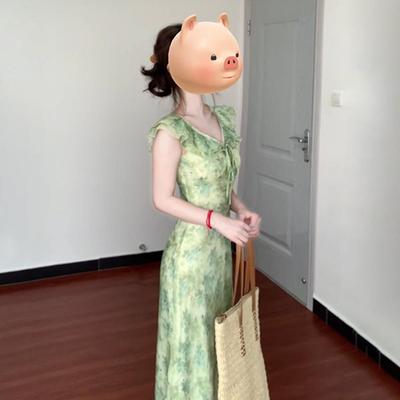 Summer Fresh and Elegant Temperament Floral Dress Casual Lady Gentle Small Flying Sleeves Sweet Skirt Fairy Long Dress