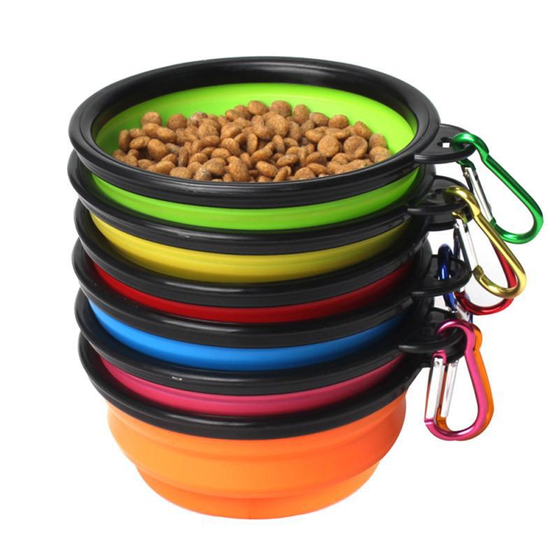 Dog Feed Supplies Folding Silicone Bowl Portable Pet Water Container with Carabiner Travel Cat Bowl Pets Accessories
