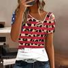 Women Leopard Print Stitching Print Cold Shoulder Short Sleeve T Shirt Irregular Cutout Neck Casual Summer Blouse Top