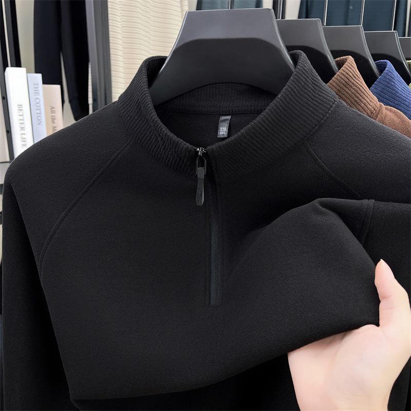 Men's Double-Sided Brushed Cationic Long-Sleeve Half-High Collar Zipper Sweatshirt