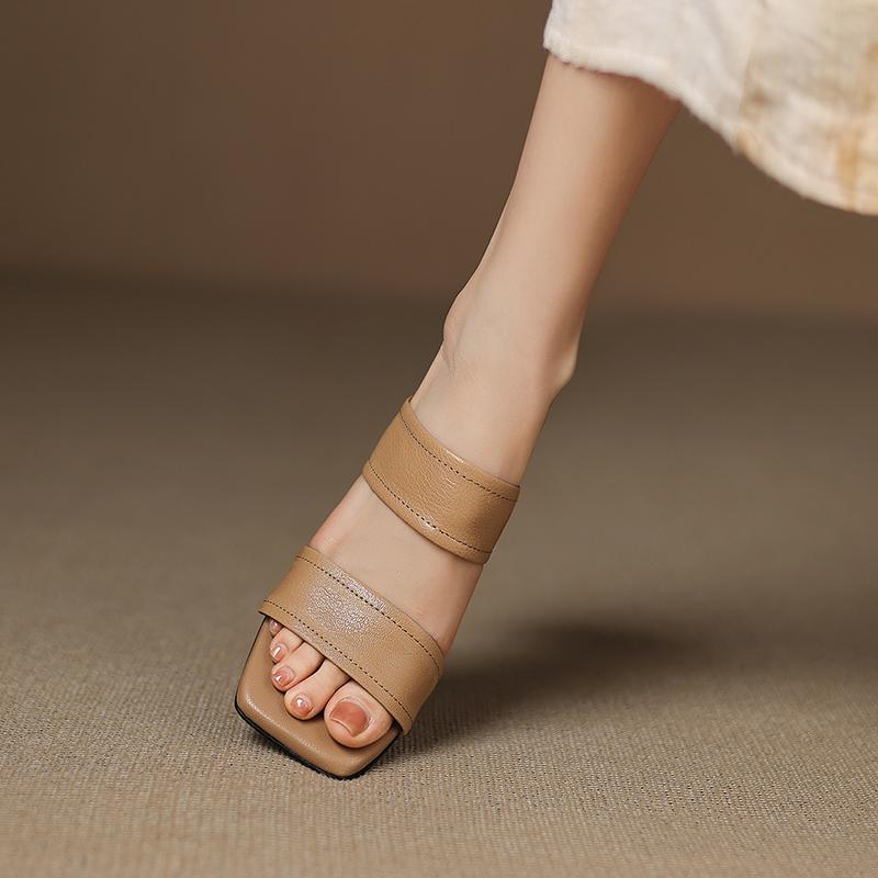 Mode 2025 Nouvelles Sandales à Talons Hauts pour Femmes Mules en Cuir Véritable Confort Chaussons Décontractés Chaussures d'Été pour Dames Chaussons de Fête Mariage