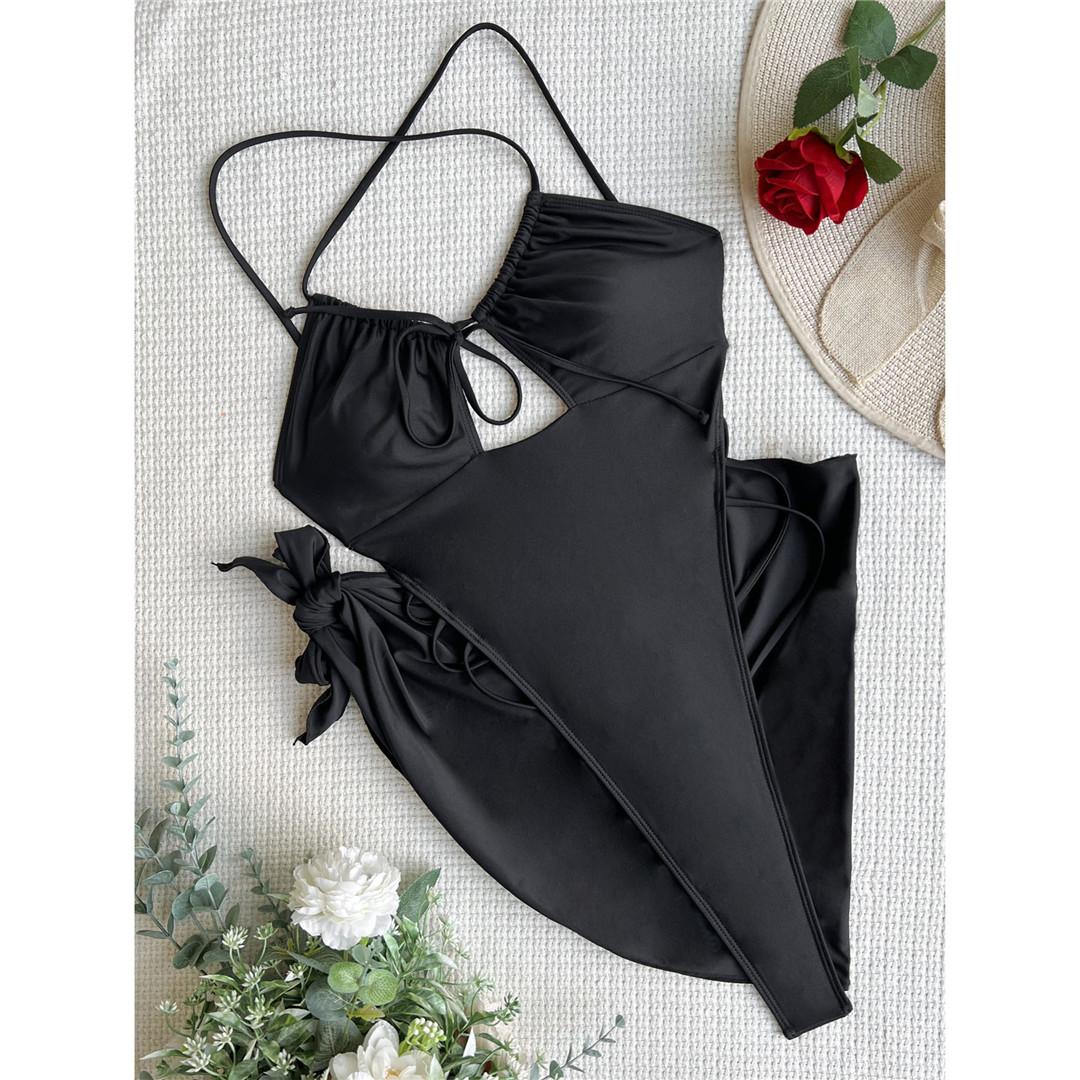 

С саронгом экстремальные мини-микро-стринги на бретелях женские купальники цельный купальник женский монокини купальный костюм для плавания M чёрный