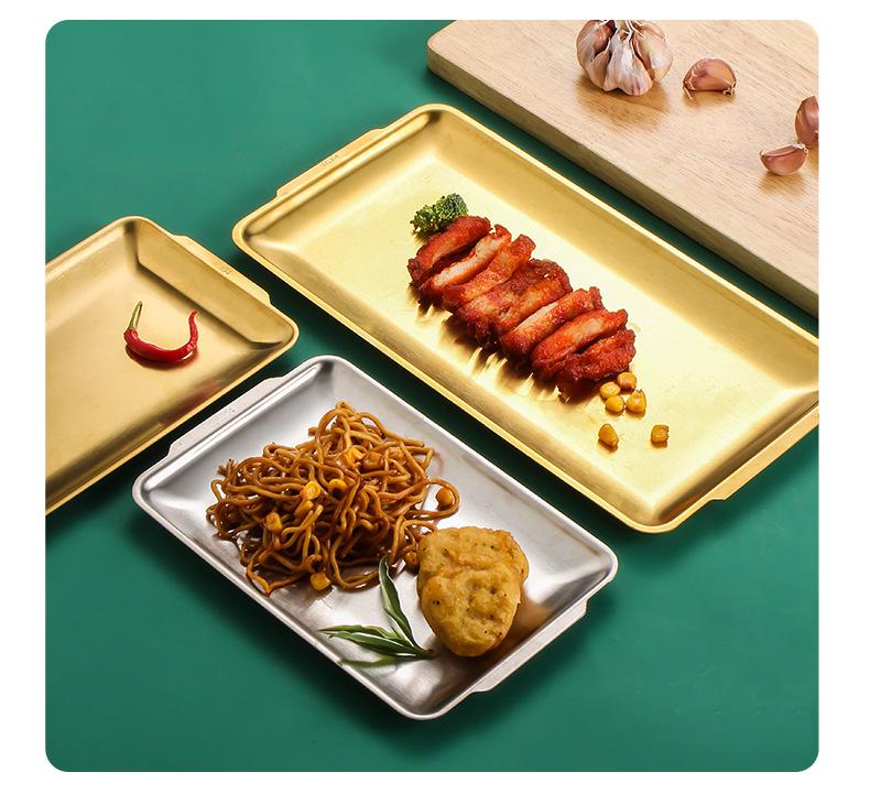 Gold Rectangular 304 Stainless Steel Plate - Thick Tray for Crafts, BBQ, Western Food, and Snacks