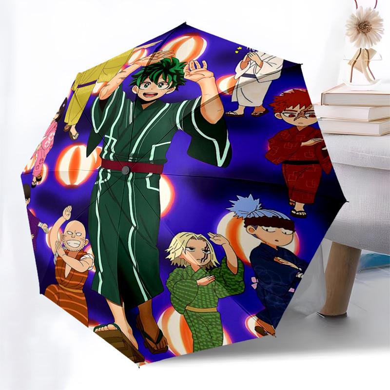 1pc My Hero Academia Outdoor Umbrella - Automatic Opening/Closing, Portable 3-Fold Design with Katsuki Bakugo, Izuku Midoriya, Tsuyu Asui and More! Pe