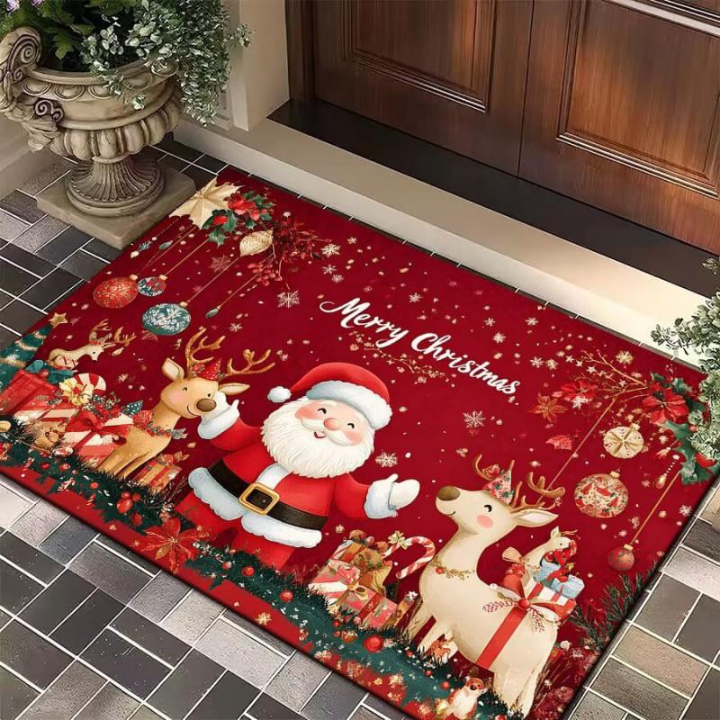 Christmas Gnome Floor Mat Entryway Bathroom Non-Slip Door Cartoon Snowflake Design Crystal Velvet Washable
