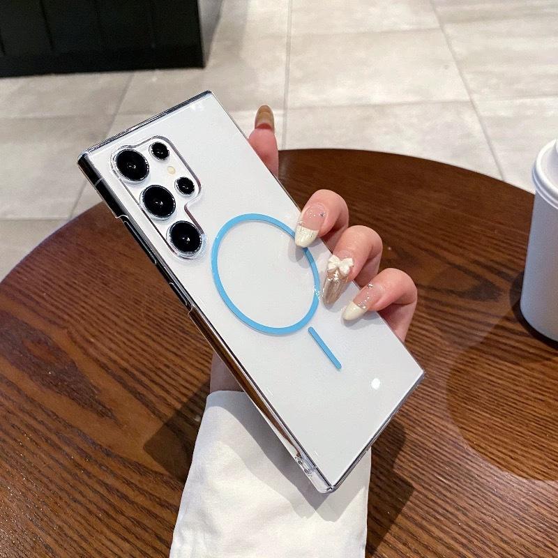 Suitable for Samsung S25 Ultra Thin Magnetic Suction Mobile Phone Case S24FE Macaron S23 Ultra Thin Transparent PC Protection Case