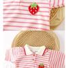 Children's Dress Girls' Summer Korean Edition Striped Strawberry Lapel Casual Dresses