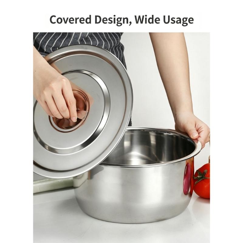 Covered Metal Bowl with Lid for Seasoning Work, Kitchen Storage, Warming, and Soup Service in Family Cooking Use