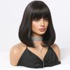 Black BoBo Synthetic Wig with Bangs Shoulder Length Bob Straight Wig for Women Cosplay Daily Hair Wig Heat Resistant Wigs