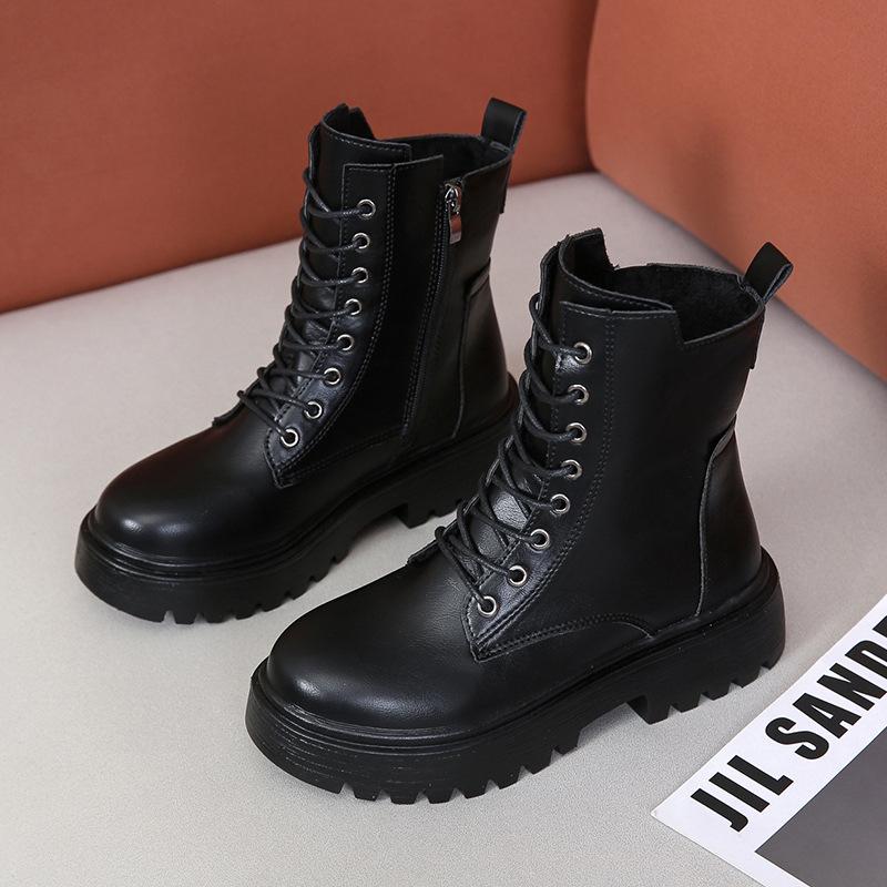 Fashion Women's Leather Boots Fashion Outdoor Casual Ankle Boot Lace-up Platform Boot Classic Leather Short Boots Women Motorcycle Boots