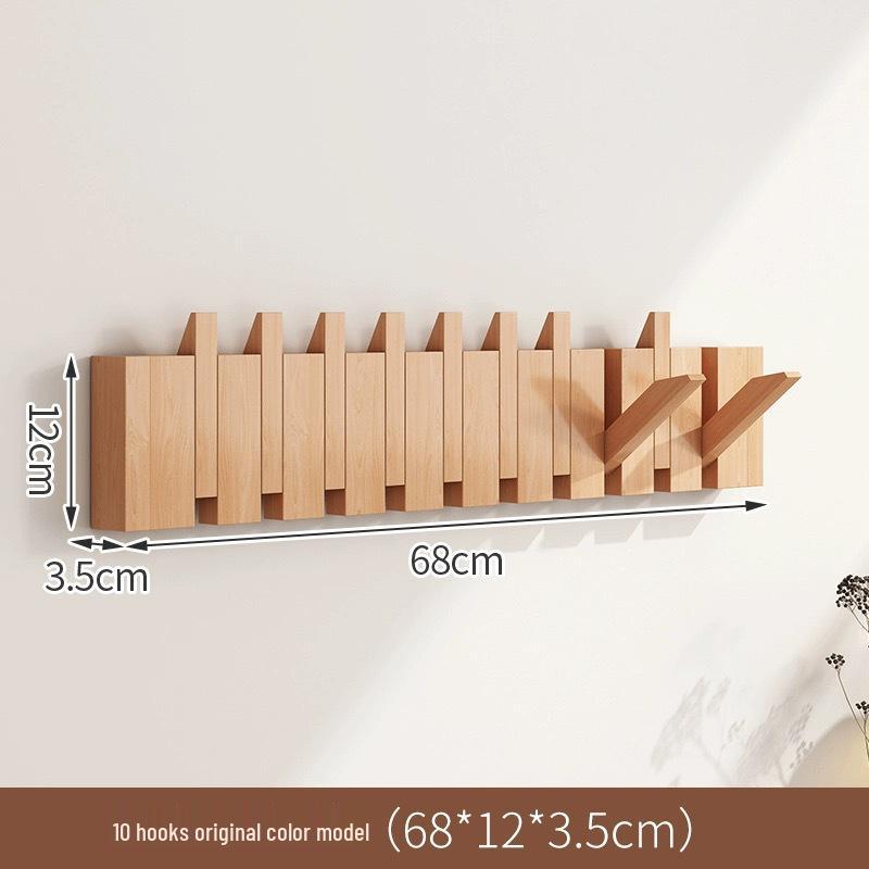 No-Drill Wall-Mounted Japanese Style Solid Wood Coat Hook for Hallway or Entrance Door