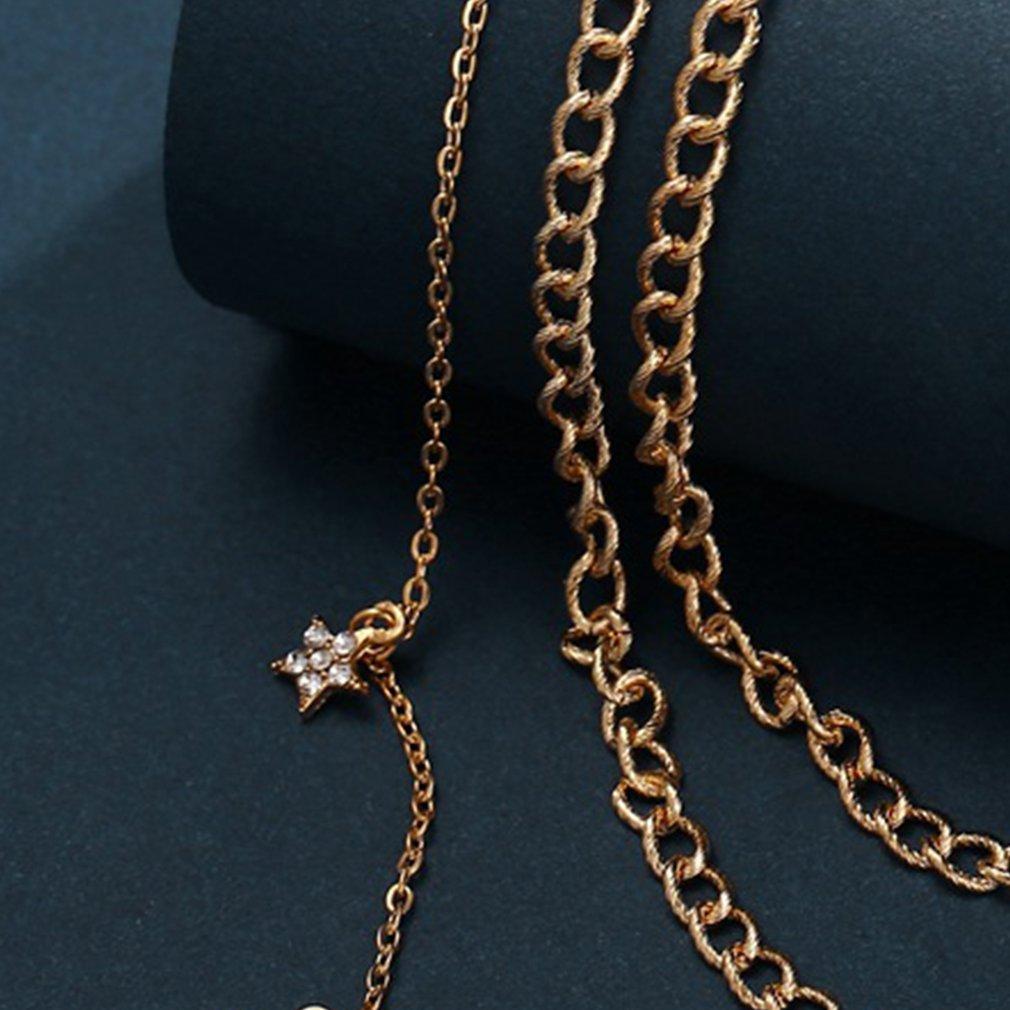 Five Pointed Star Full Diamond Moon Pendant Necklace Creative Simple ...