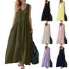 Women’s Sleeveless Maxi Dress Loose Fit V Neck Casual Long Dress with Pockets Summer Lightweight Sundress