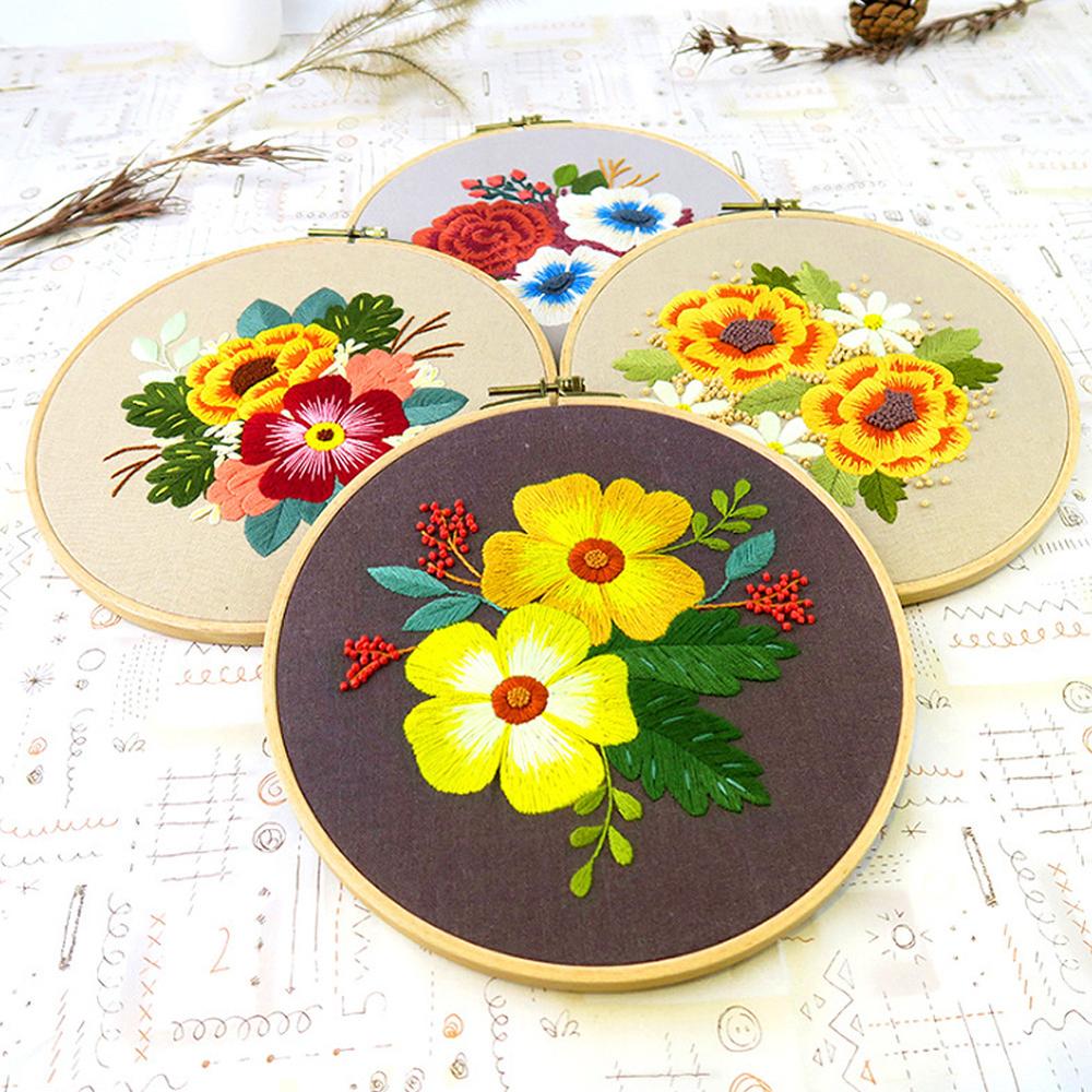 DIY Embroidery Flower Handwork Needlework for Beginner Cross Stitch Kit Ribbon Painting Embroidery Hoop Home Decoration