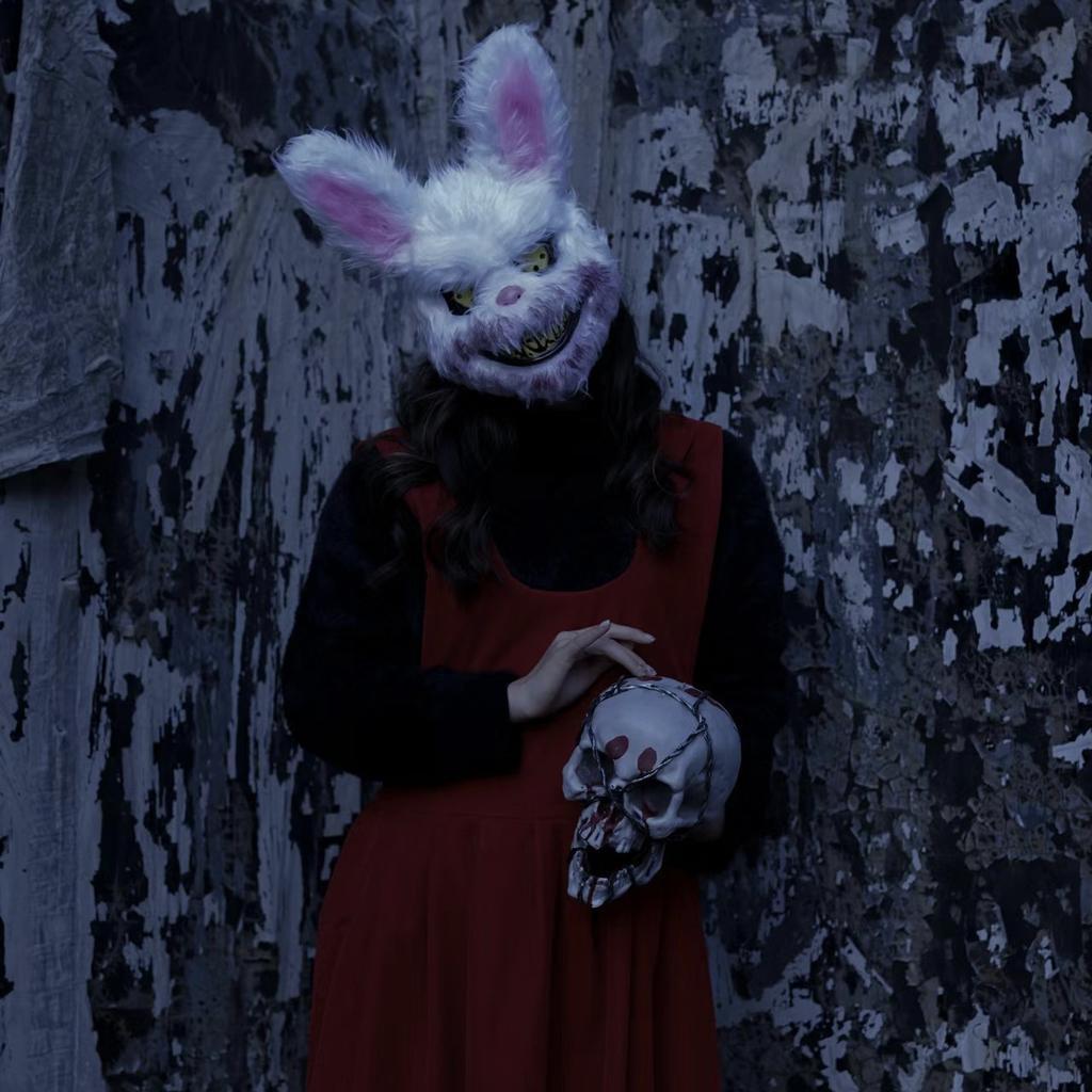 Glow Animal Mask Halloween Horror Bloody Rabbit Bear Decoration Props Simulate Fur Mask Cosplay Costume Party Decoration