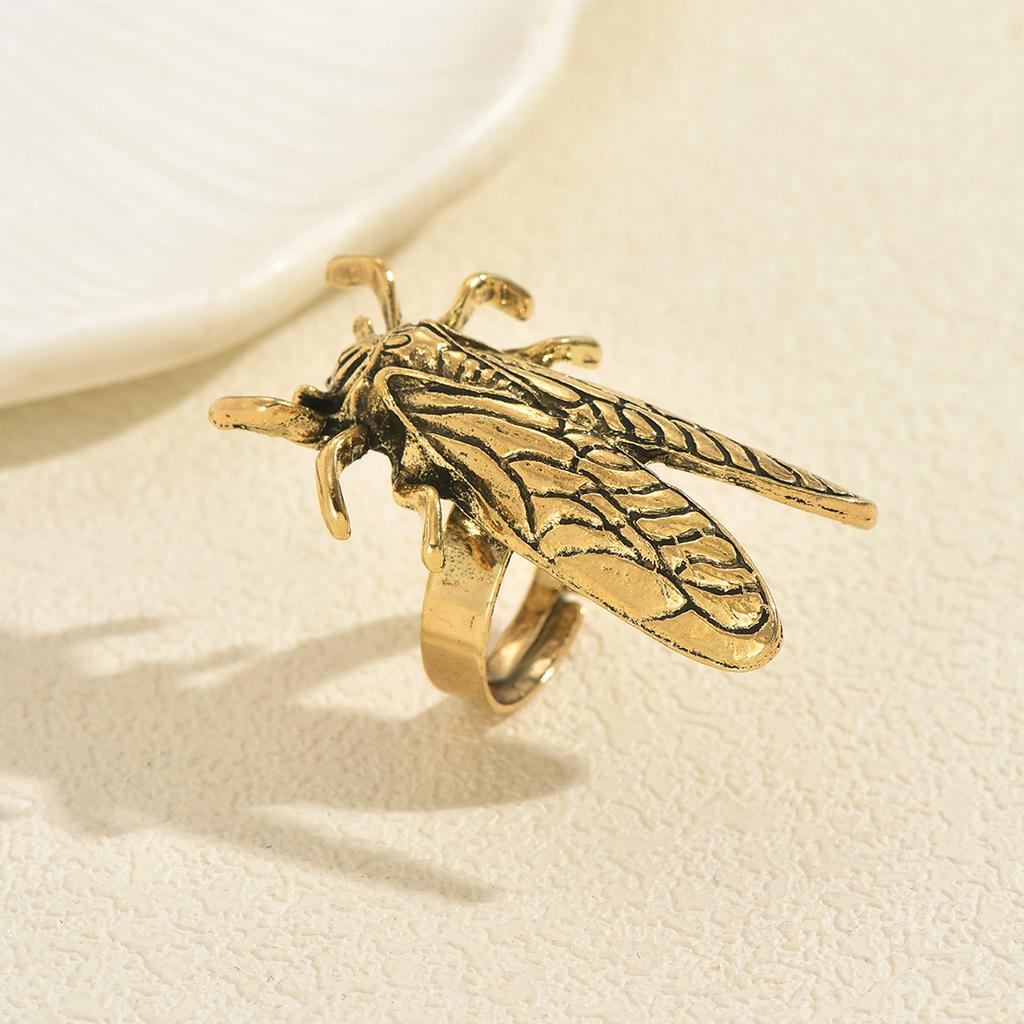 Ring im Vintage-Stil mit personalisiertem Zikaden-Insekten-Element-Design, verstellbarer offener Ring, vielseitiges Handaccessoire für Frauen