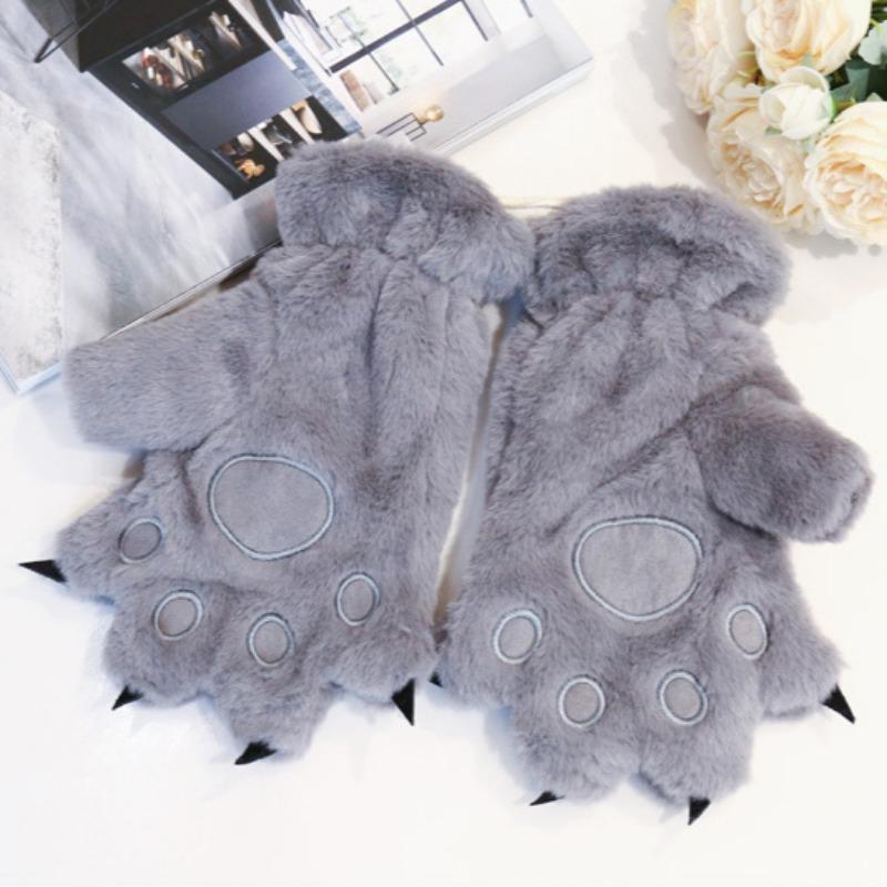 

Милые перчатки с изображением кошачьих когтей и медвежьих лап, мужские и женские зимние плюшевые толстые перчатки с закрытыми пальцами, красные милые плюшевые перчатки, защищающие от холода серый