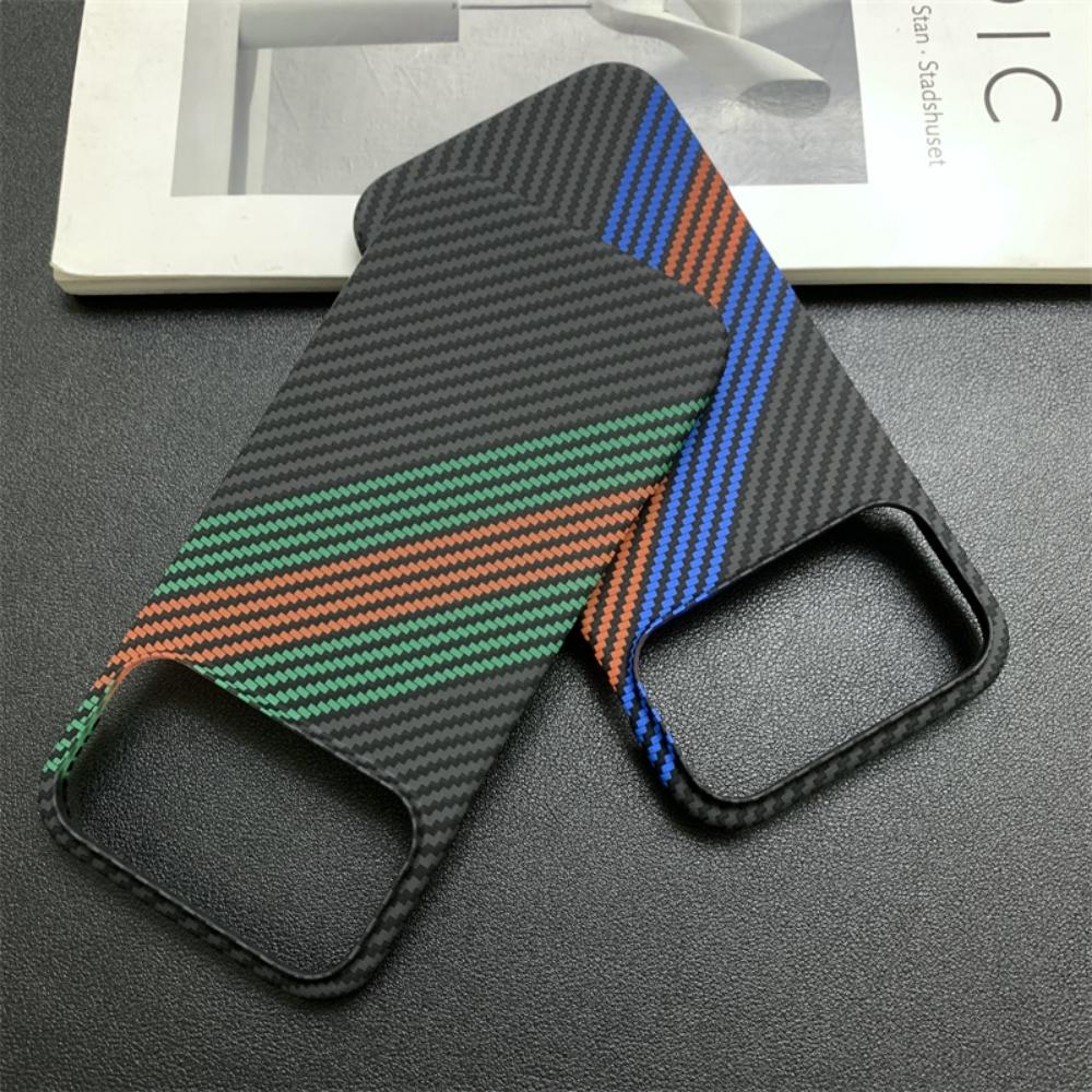 Neue Schlanke Carbonfaser-Textur PC Rahmenlose Handyhülle Für iPhone 17 16 15 14 13 Pro Max Wärmeableitung Dreifarbige Streifen Abdeckung