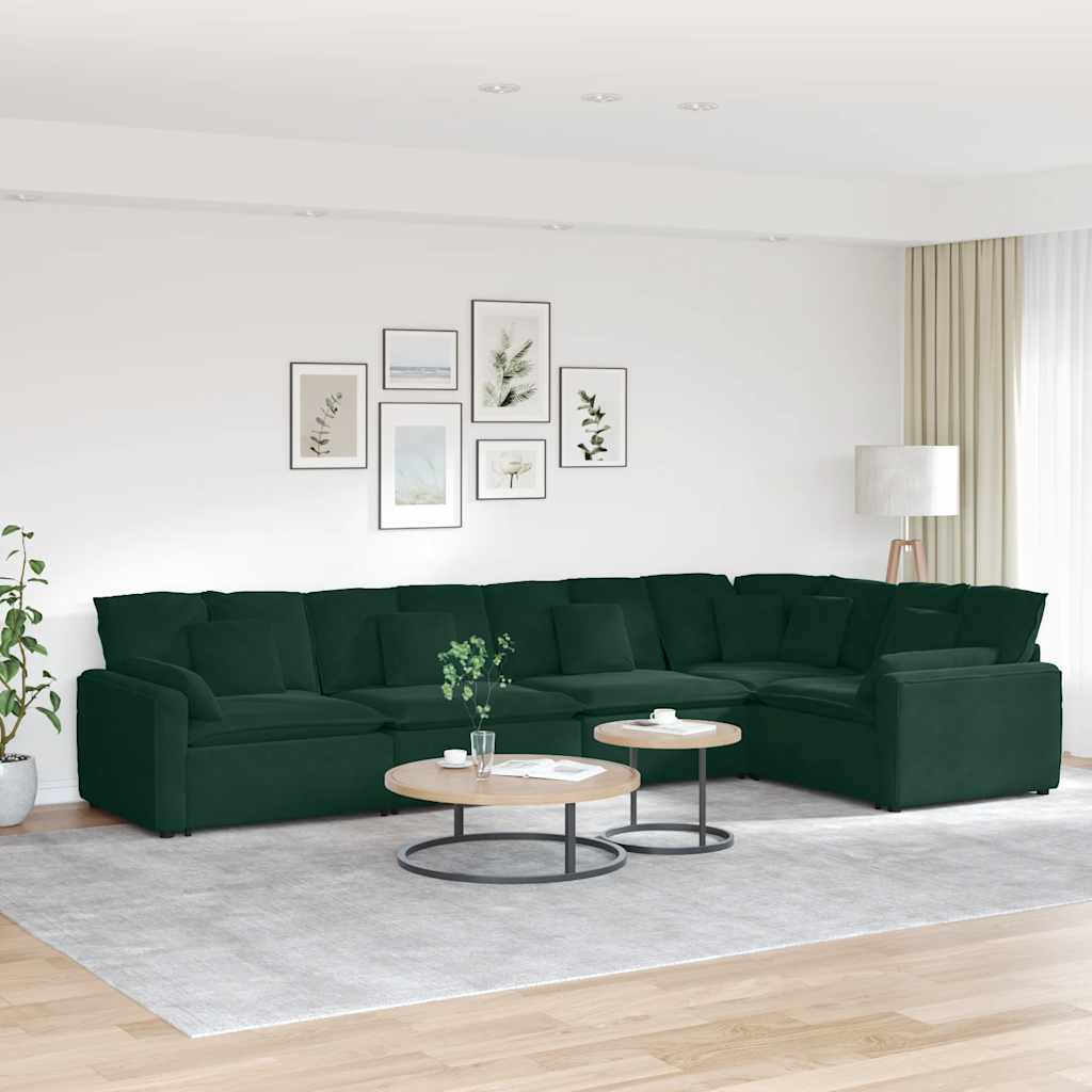Modular Sofa with Cushions Velvet Dark Green