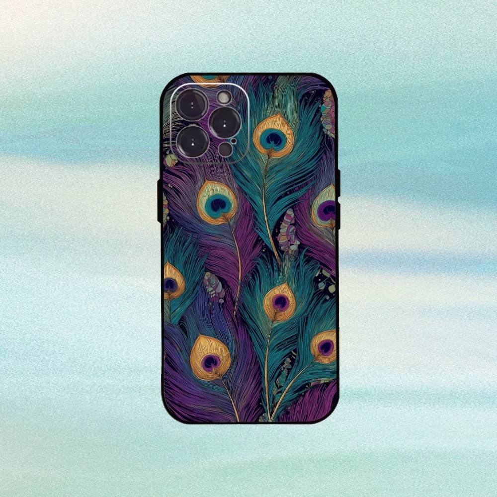 Pfauen Handyhülle Für iPhone17,16,15,14,13,12Plus,Pro Max,XS,5G Weiches Silikon Schwarze Hülle