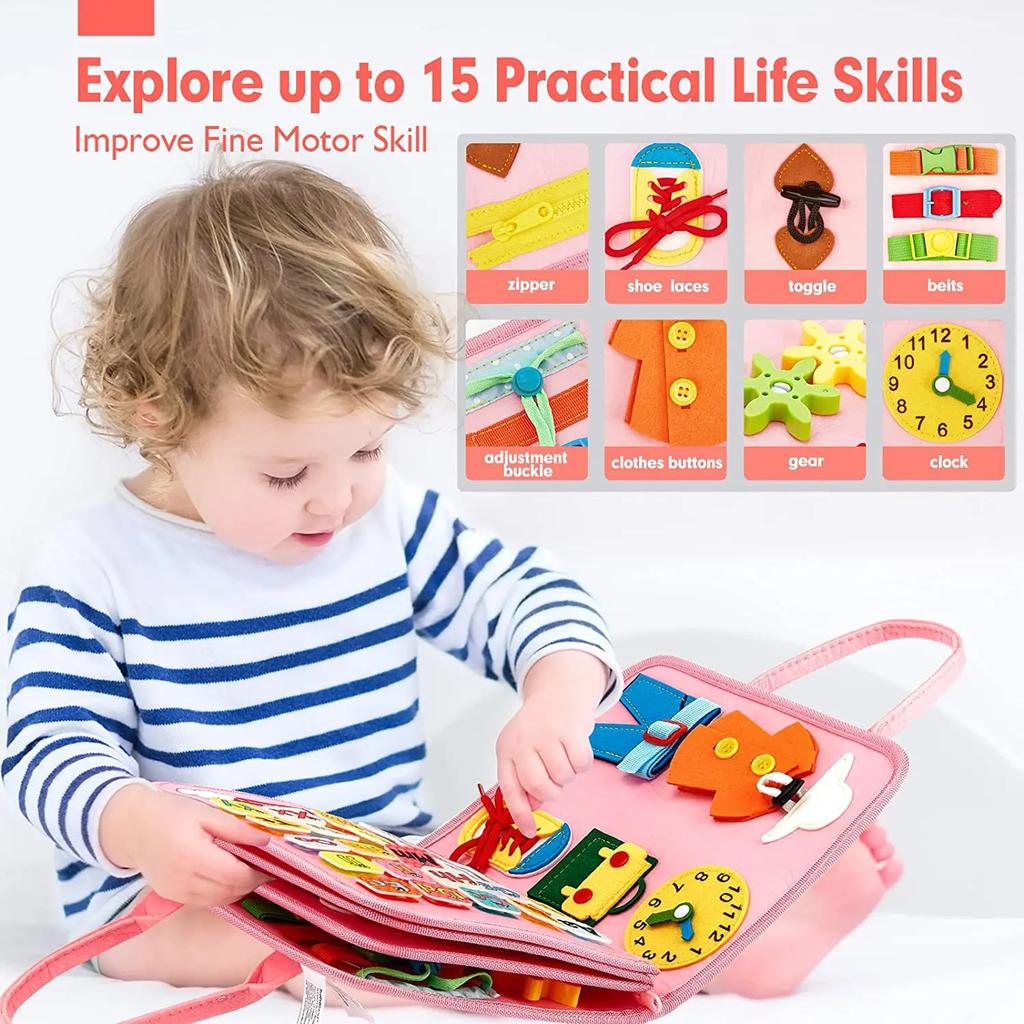 Motricità Educazione Precoce Giocattoli per Imparare Montessori Busy Book Giocattoli Educativi per Bambini Piccoli Attività Portatile Tavola da Viaggio Fine