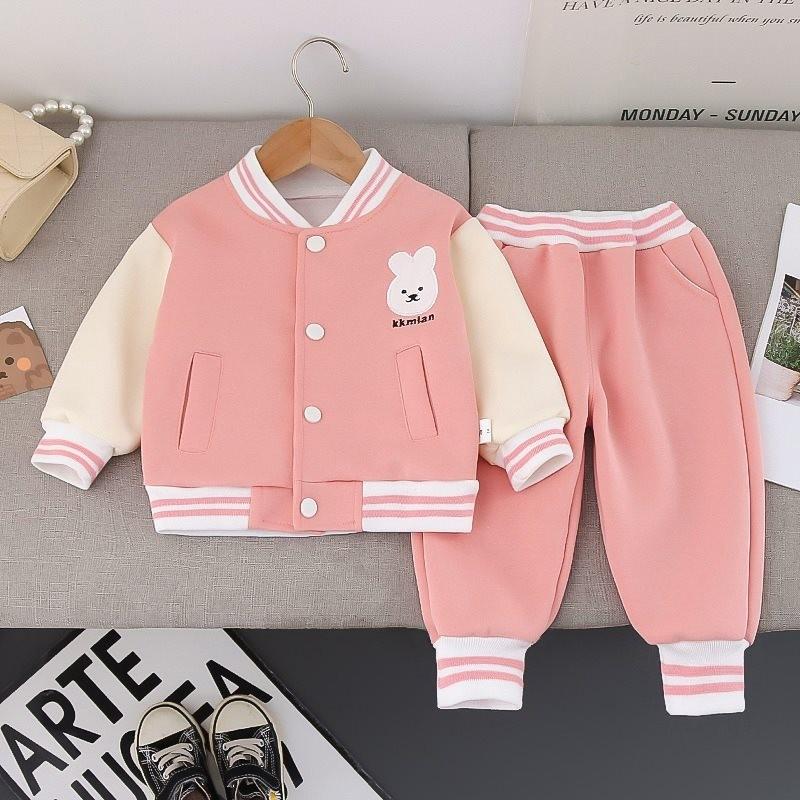 

Adorable Pink Girls Baseball Jacket And Shorts Set For Toddlers Spring And Autumn Wear 80CM/31.50in