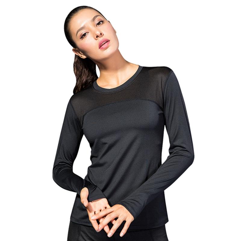 Women's Tight PRO Fitness Running Yoga Sports T-shirt Sweatwicking Quick Drying Mesh Panel Elastic Long Sleeve Top