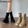 Vintage Autumn Women Ankle Boots Fashion Thick High Heels Height Increase Shoes Modern Short Botas Para Mujer