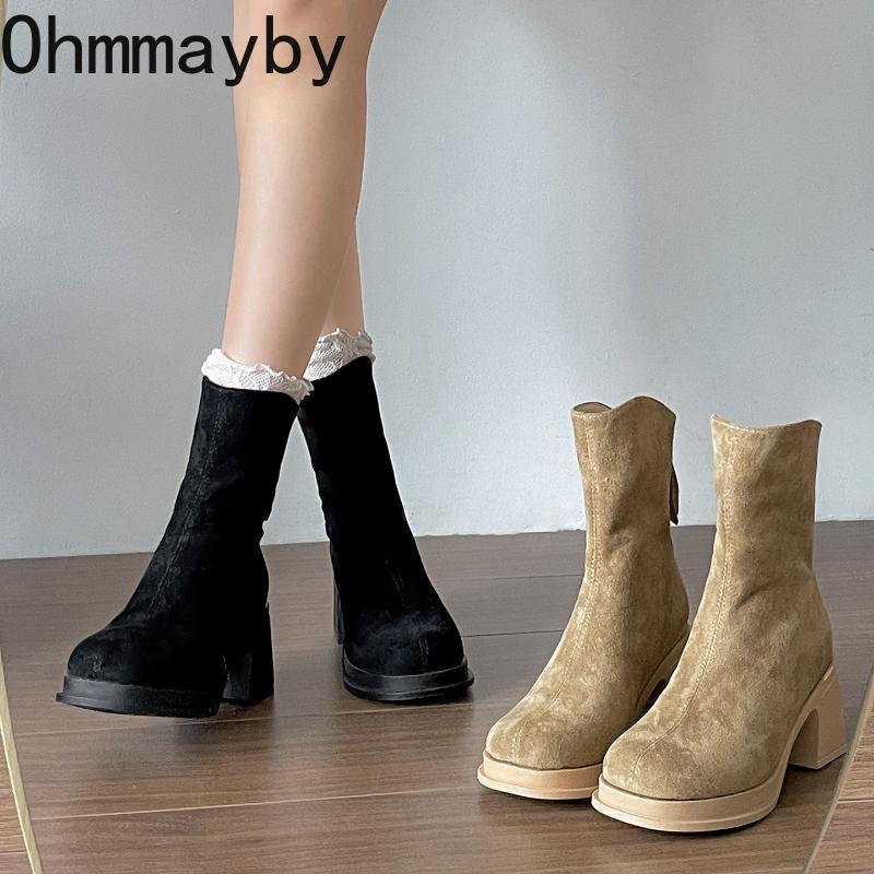 Vintage Autumn Women Ankle Boots Fashion Thick High Heels Height Increase Shoes Modern Short Botas Para Mujer