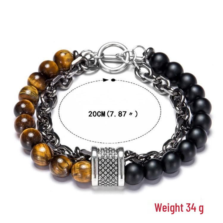 Natural Map Stone & Stainless Steel Men's Beaded Bracelet - Unique Fashion Jewelry