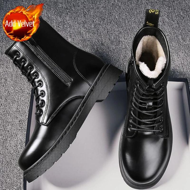 

Men s 2026 Winter High Top Lace Up Snow Shoes Casual Black Leather Cotton Padded Thickened Warm Shoes for Men 39