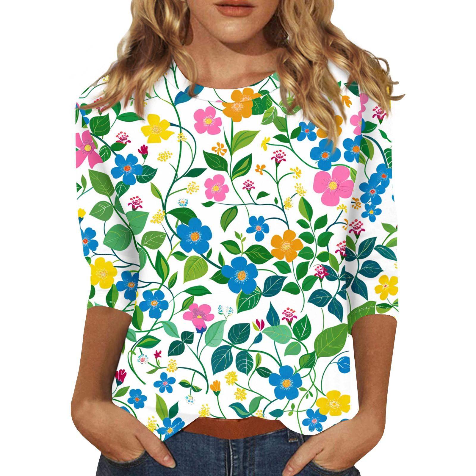 

Женский топ с цветочным принтом, круглым вырезом и рукавами три четверти Футболка Футболка с рукавами три четверти XXXL