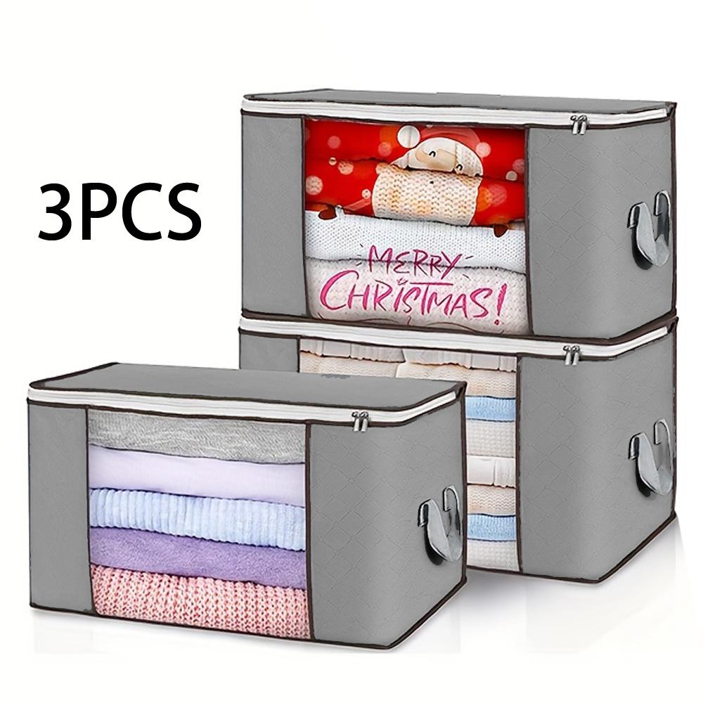 3PCS Clothing Storage Bag, 57l/15gal, With Transparent Window, Reinforced Handle, Suitable For Clothing Organization