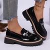 New Retro and Versatile Women's Single-shoe Shoes, Round-toed Metal Buckle Thick-soled Large-sized Loafers