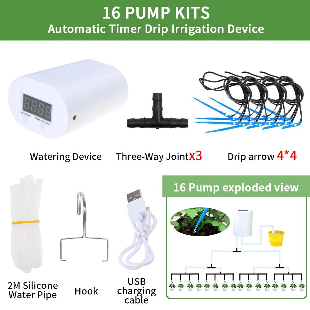 Automatic Plant Flower Watering Pump Home Sprinkler Drip Irrigation Device 4/8/16 Heads Pump Timer System Kit Garden Tool