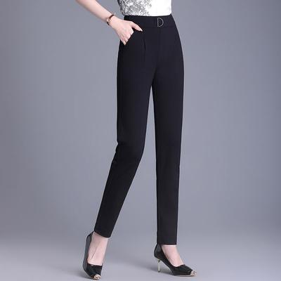 Spring Summer  High - Waist Elastic Slimming Black Versatile Capri Harem Pants for Women