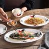 Zhishi Ceramic Rooster Deep Fish Steaming Plate