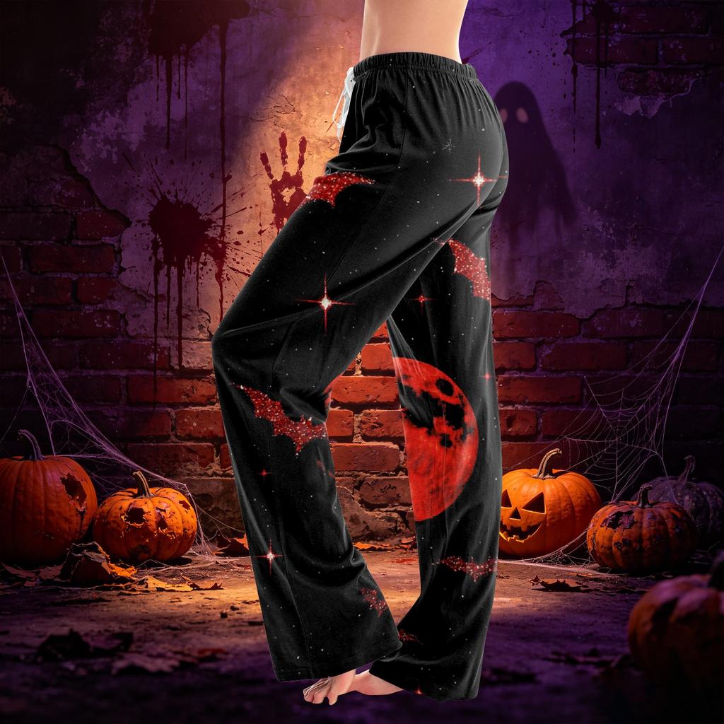 Women's Halloween Print Drawstring Casual Pants with Elastic Waist