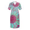 Women's Casual Large V-neck Short Sleeve Printed Pocket Loose Dress
