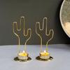 Golden Round Candle Holder Decorative Cactus Shape Iron Candlesticks for Parties