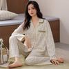 Women's pajamas pure cotton comfortable and simple thin spring and autumn cotton long-sleeved trousers cardigan loungewear can be worn outside set