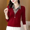 New Fashionable T-shirt for Women's Fake Two-piece Tops Long-sleeved Mother Spring and Autumn Clothes T-shirt Small Shirt Large Size Base Shirt
