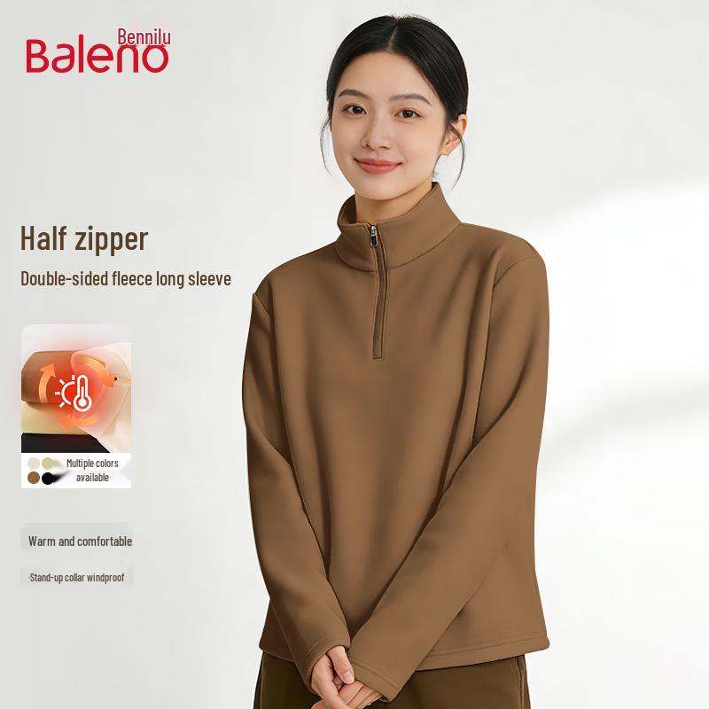Baleno Women's Stand-Collar Half-Zip Fleece Long-Sleeve T-Shirt