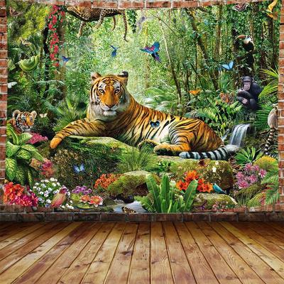 Koning van het bos tijger wandtapijt bosdier wandhanger tropisch regenwoud landschap voor woonkamer slaapzaal slaapkamer huis