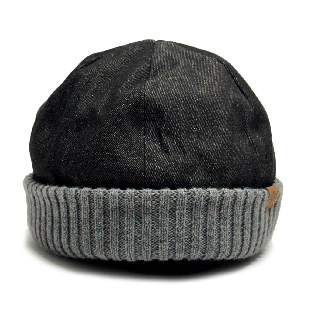 Ruben DENIM RIB ROLL WATCH Denim Rib Roll Watch Roll Cap Rib Knit Cap Short Watch Free Size Black Fleece-Lined Fisherman's