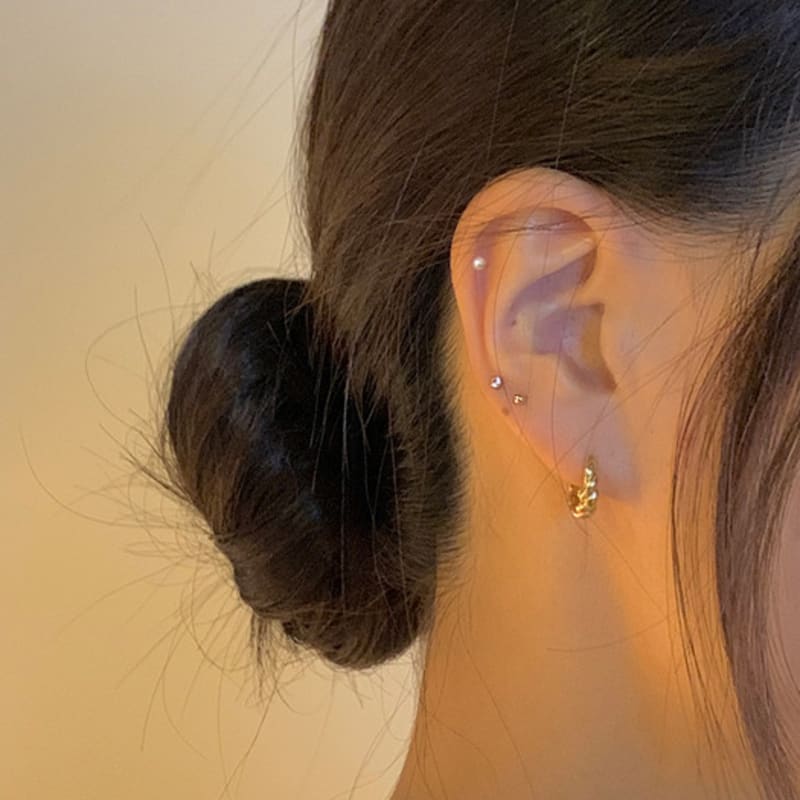 Taupe [Exclusiv] Set Mini Cercei Aur 14k - Bilă 2mm, Cubic, Cercei Perlă de Apă Dulce